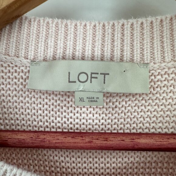 Loft XL Women's Knit Sweater 100% Cotton Pale Pink Pullover Relaxed Cotton Crew - Picture 5 of 6